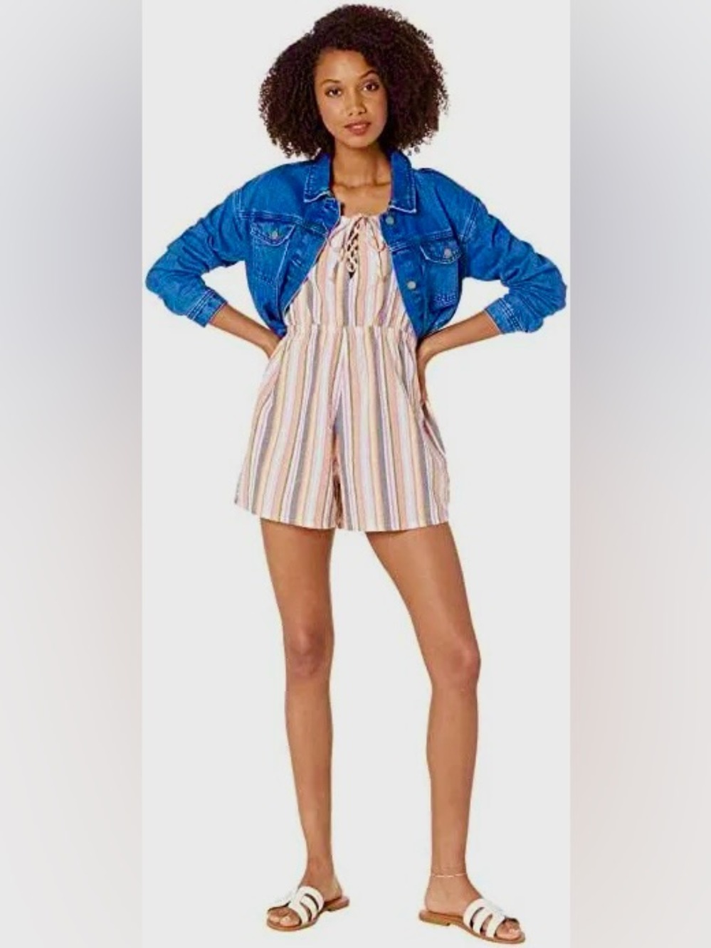 NWT Roxy Endless Love Stripe Cotton Seersucker Romper xs